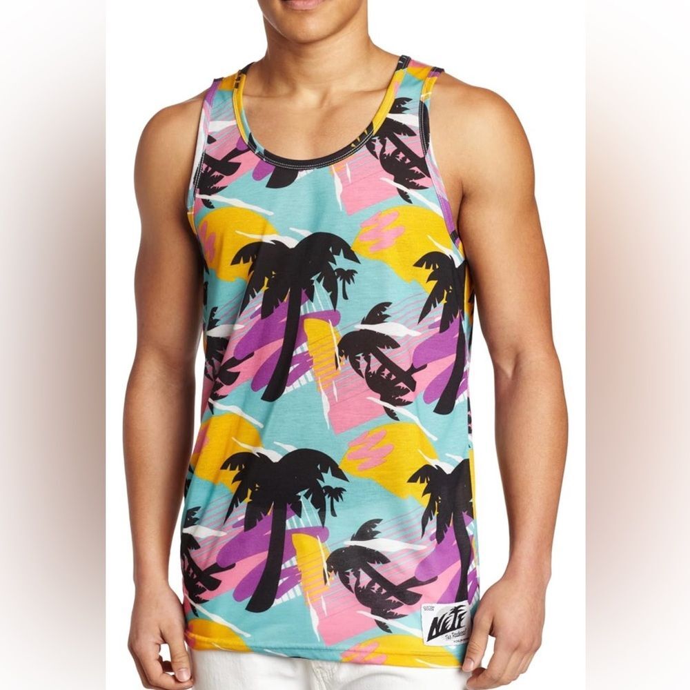 NEFF Palm Tree 🏝️ Tank Top Sleeveless Tee Retro 80s neon vibe rad! 🏄♂️ MED